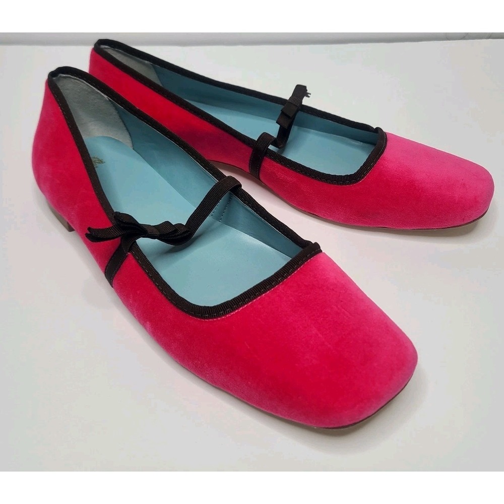 Frances Valentine Jude Mary Jane Velvet Pink Brown Ballet Flats Size 10B‎